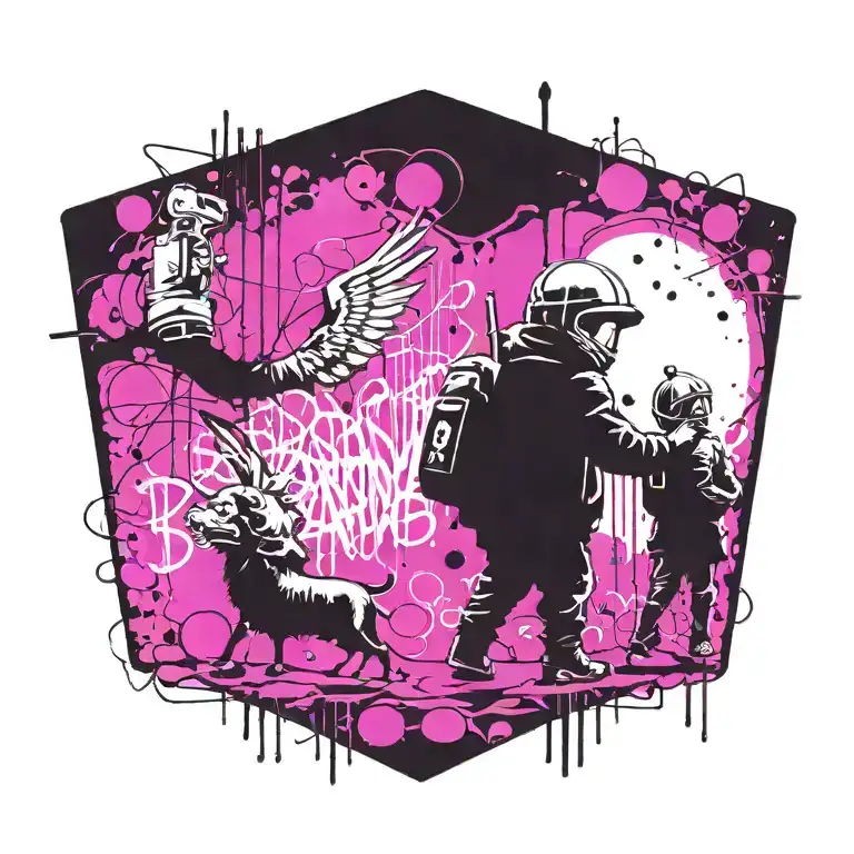 Ink black street graffiti art using vibrant colors inspired by Banksy tattoo design idea