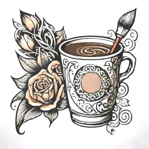 A paintbrush and coffee cup morphed together to create a unique design tattoo design idea