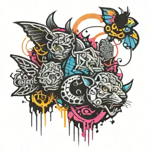 Ink black street graffiti art using vibrant colors inspired by Banksy tattoo design idea
