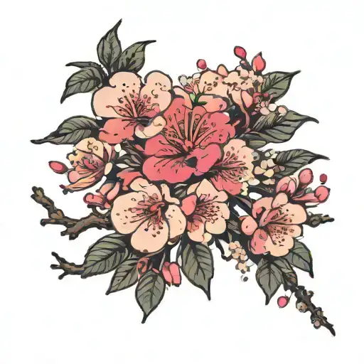 long sakura branch with flowers growing tattoo design idea
