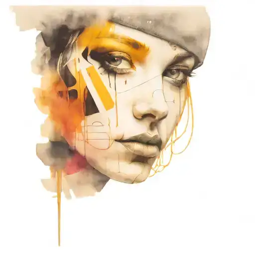 face portrait using Ink black street graffiti art on a textured paper vintage background inspired Banksy tattoo design idea