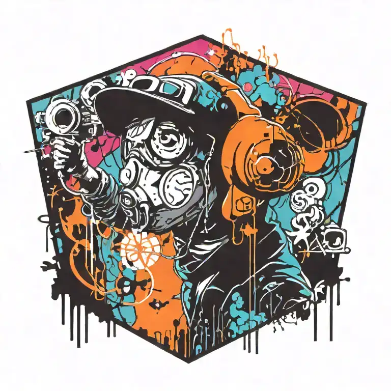 Ink black street graffiti art using vibrant colors inspired by Banksy tattoo design idea