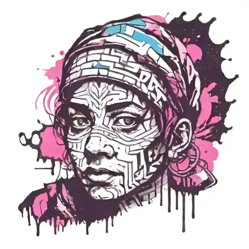 Ink black  using graffiti art on a textured paper vintage background inspired Banksy using face portrait as focal point tattoo design idea