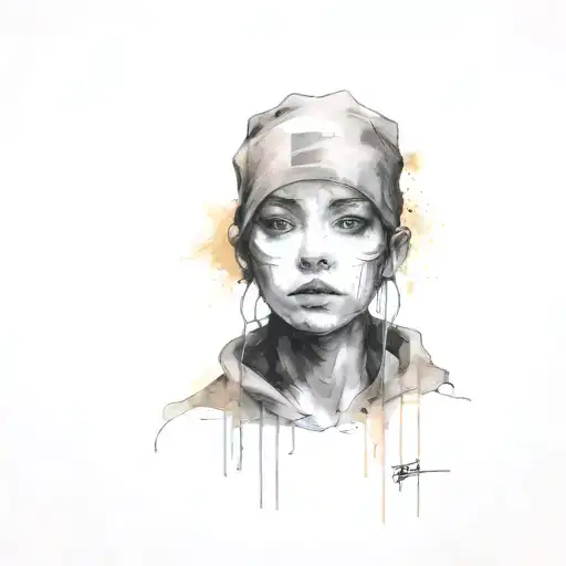 face portrait using Ink black street graffiti art on a textured paper vintage background inspired Banksy tattoo design idea