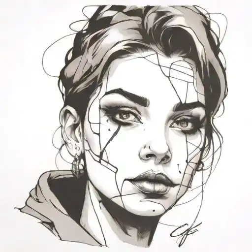 face portrait using Ink black street graffiti art on a inspired Banksy tattoo design idea