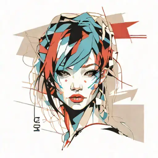 print collage of a woman's head, style of josef kote, grunge beauty, dain yoon, cyan, red and blue, highly detailed,  tattoo design idea