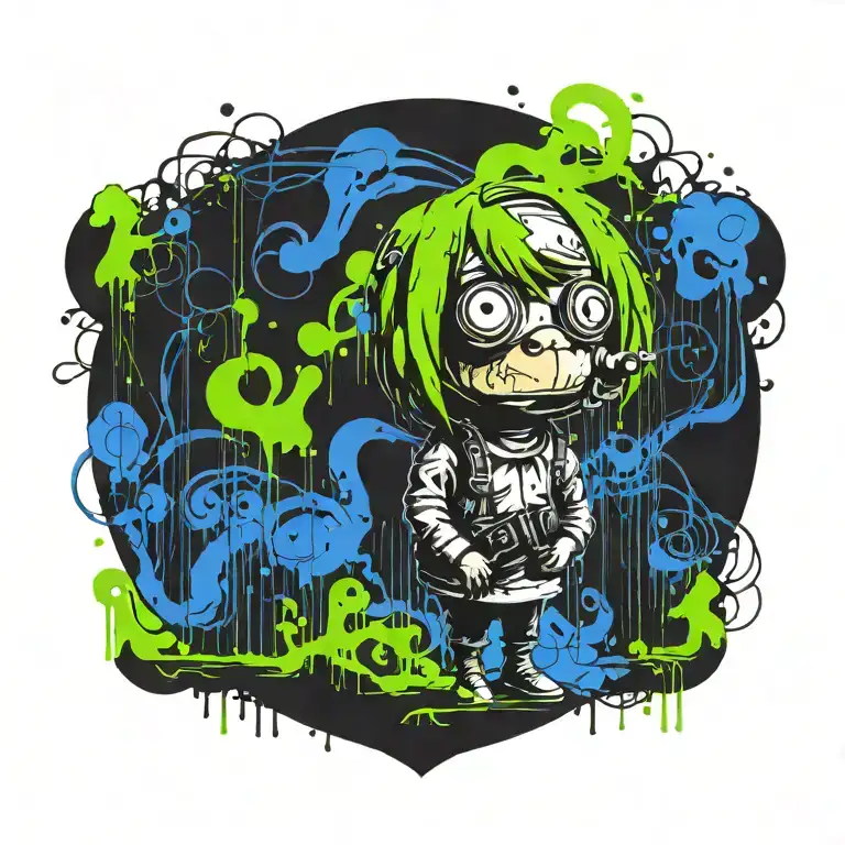 Ink black street graffiti art using vibrant colors inspired by Banksy tattoo design idea