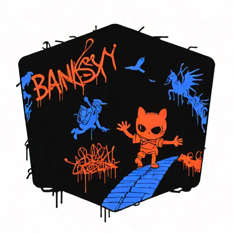 Ink black street graffiti art using vibrant colors inspired by Banksy tattoo design idea