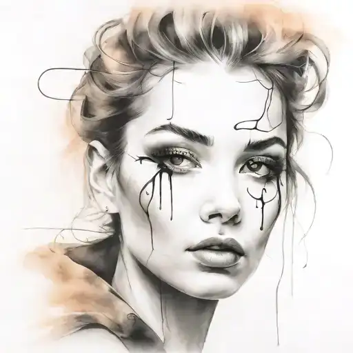 face portrait using Ink black street graffiti art on a inspired Banksy tattoo design idea