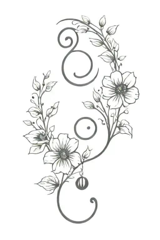 semicolon bell flowers and vines tattoo design idea