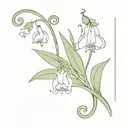 bell flower with a semicolon in the stem and a crown hanging off the flower.  tattoo design idea