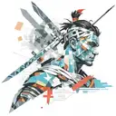 print collage of a fantasy  male warrior, style of josef kote, grunge beauty, ,newspaper tattoo design idea