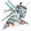 print collage of a fantasy  male warrior, style of josef kote, grunge beauty, ,newspaper tattoo design idea