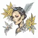 overlapping textures and elements, gritty, urban, dynamic, contrast, striking, sense of symmetry, pop art, punk collage, tattoo design idea