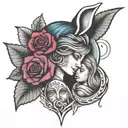 A motherhood themed tattoo with jewel tones and retro 90s elements tattoo design idea