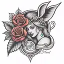 A motherhood themed tattoo with jewel tones and retro 90s elements tattoo design idea
