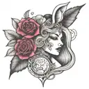 A motherhood themed tattoo with jewel tones and retro 90s elements tattoo design idea