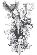 totem pole with each section being a different annal. with elephant, owl, red panda, whale, panther tattoo design idea