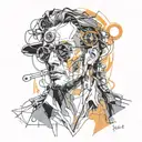 portrait of a man covered wit h vines, clocks, bolts,   bold colors, steampunk, Style Of Josef Kote, cyberpunk, grunge tattoo design idea