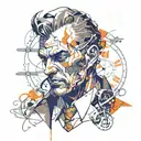 portrait of a man covered wit h vines, clocks, bolts,   bold colors, steampunk, Style Of Josef Kote, cyberpunk, grunge tattoo design idea
