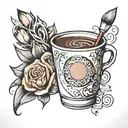 A paintbrush and coffee cup morphed together to create a unique design tattoo design idea