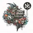 Ink black street graffiti art using vibrant colors inspired by Banksy tattoo design idea