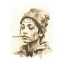 face portrait using Ink black street graffiti art on a textured paper vintage background inspired Banksy tattoo design idea