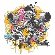 Ink black street graffiti art using vibrant colors inspired by Banksy tattoo design idea