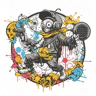 Ink black street graffiti art using vibrant colors inspired by Banksy tattoo design idea