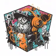 Ink black street graffiti art using vibrant colors inspired by Banksy tattoo design idea