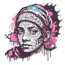 Ink black  using graffiti art on a textured paper vintage background inspired Banksy using face portrait as focal point tattoo design idea