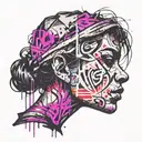 Ink black  using graffiti art on a textured paper vintage background inspired Banksy using face portrait as focal point tattoo design idea