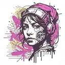 Ink black  using graffiti art on a textured paper vintage background inspired Banksy using face portrait as focal point tattoo design idea