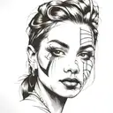 face portrait using Ink black street graffiti art on a inspired Banksy tattoo design idea