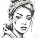 face portrait using Ink black street graffiti art on a inspired Banksy tattoo design idea
