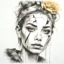 face portrait using Ink black street graffiti art on a inspired Banksy tattoo design idea