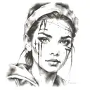 face portrait using Ink black street graffiti art on a inspired Banksy tattoo design idea