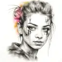 face portrait using Ink black street graffiti art on a inspired Banksy tattoo design idea