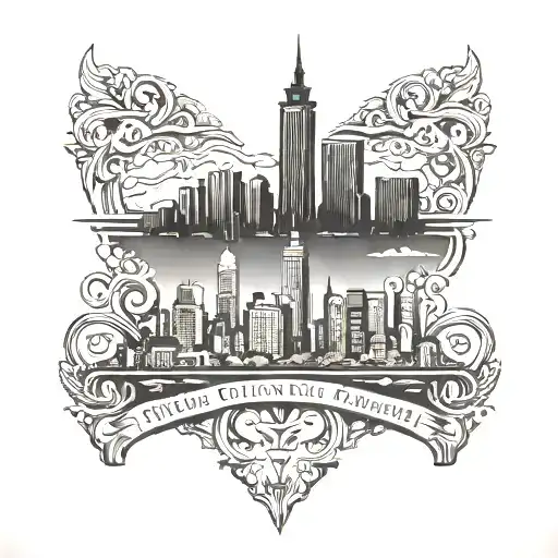 Design a tattoo featuring the skyline of Rotterdam with a CEO crown on top tattoo design idea