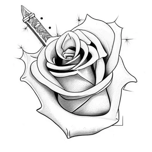 sword piercing through roses tattoo design idea