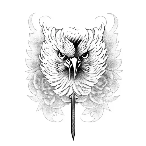 Eagle and a sword and roses tattoo design idea