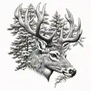 whitetail deer head with trees tattoo design idea