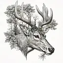 whitetail deer head with trees tattoo design idea