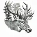 whitetail deer head with trees tattoo design idea