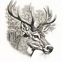 whitetail deer head with trees tattoo design idea
