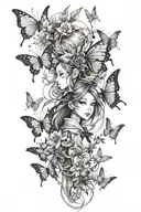 sketch for sleeve tattoo: Genshin impact, several small Charon Butterflies around Boo Tao tattoo design idea