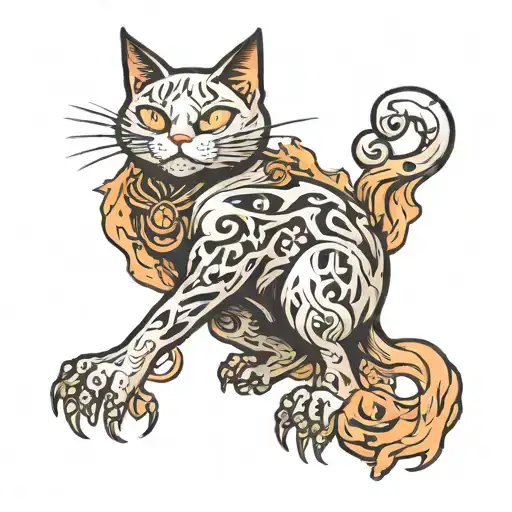 ghost cat in hell tattoo design idea