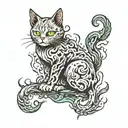 ghost cat in hell tattoo design idea