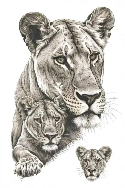 lioness and cub tattoo design idea