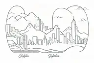 city skyline transitions to mountain landscape tattoo design idea